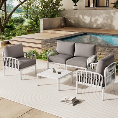 Modular Outdoor Plastic Sofa Set Chat Set - 2x Club Chair & Loveseat + Table-image
