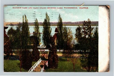 Seattle Washington, AERIAL VIEW MADISON PARK BAND STAND, c1907 Vintage Postcard-image