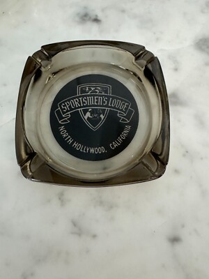 Vintage Rare Shaped Sportsmen's Lodge Studio City, CA Smoke Color Glass Ashtray-image