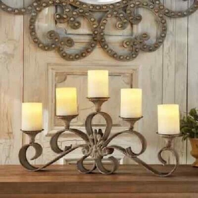 Metal Tabletop Candelabra Tuscan Style Rustic Scroll Candle Holder Centerpiece-image