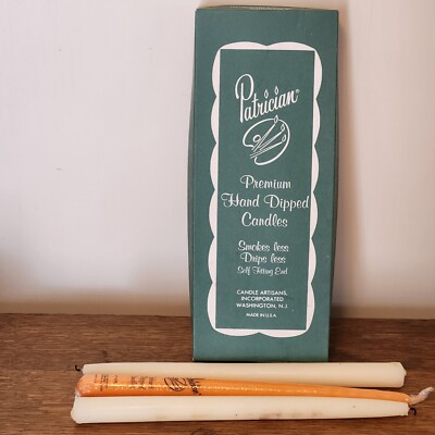 Patrician Hand Dipped Taper Candles Orange White No Smoke No Drip HALLOWEEN FALL-image