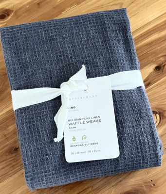 Pottery Barn 1 Belgian Flax Linen Waffle Weave KING SHAM - STEEL BLUE - NWT (1)-image