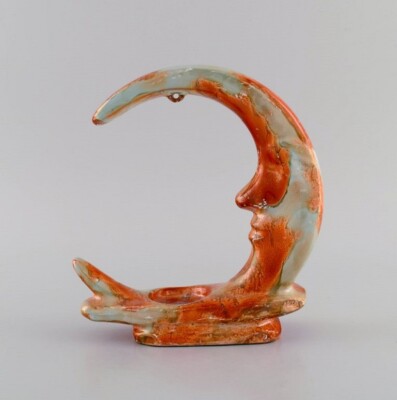 European studio ceramicist. Tealight candle holder shaped like the moon.-image