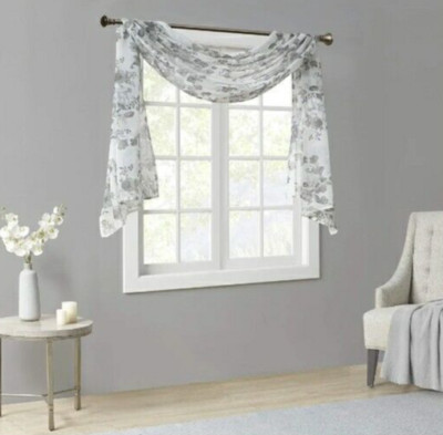 Madison Park Curtain 42x144 One Scarf Panel Floral Simone White-image