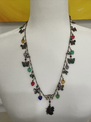 Vintage Glass Works Studio Necklace Hearts, And Butterflies Signed Authentic-image