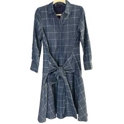Madison & Park Weekend Shirt Dress Womens Small Tie Front Windowpane Blue White -image
