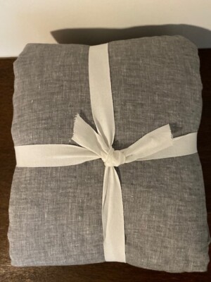 NEW Pottery Barn Belgian Flax Linen FULL/QUEEN Duvet Cover~Flagstone Gray-image