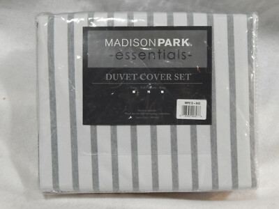 NEW Madison Park Essentials Reversible Stripes 3 Pc Full/Queen Duvet Cover Set-image