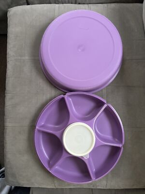 Tupperware Serving Center Large Divided Veggie Party Tray Dip Bowl #1665 New-image