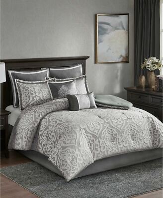 Madison Park Odette California King 8 Piece Jacquard Comforter Set Silver $490-image