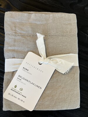 POTTERY BARN BELGIAN FLAX LINEN SHAM PILLOW COVER ~ EURO ~ DARK FLAX NEW-image