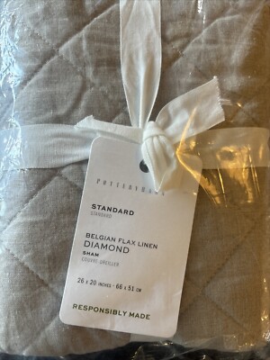 NEW Pottery Barn Belgian Flax Linen Diamond Quilted Standard Sham Dark Flax-image