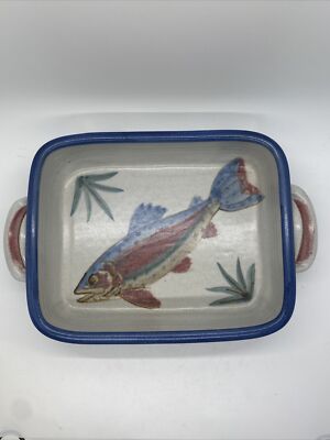 Allen Williams Studio Art Pottery Ceramic Rainbow Trout Fish Serving Dish 10”-image
