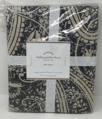Pottery Barn Finley Paisley FULL / QUEEN Duvet Cover ~ Anthracite Gray-image