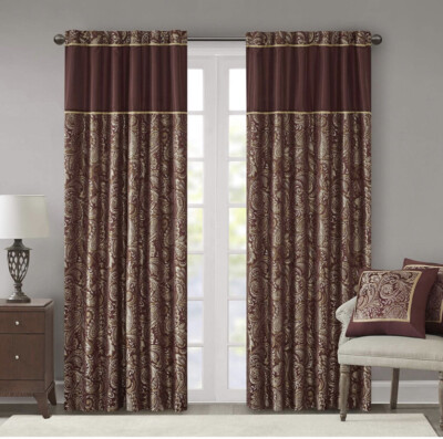 Madison Park Aubrey Silk-Like burgundy Embroidered Curtains Set of 2 Panels-image