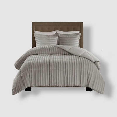 Madison Park Gray Duke Faux Fur Comforter Mini Set, Size King/Cal King-image