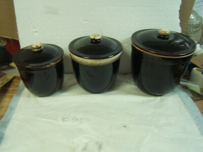 Pfaltzgraff Brown Dip Cannister Set Small Medium & Large Excellent Condition-image