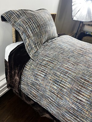 Pottery Barn Luxe Velvety Brown Multicolored Chenille Mid Century Modern  (3)set-image