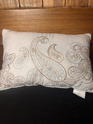 Madison Park Pure Paisley Design Pillow White/ Blue/ Gold 17” X 11”-image