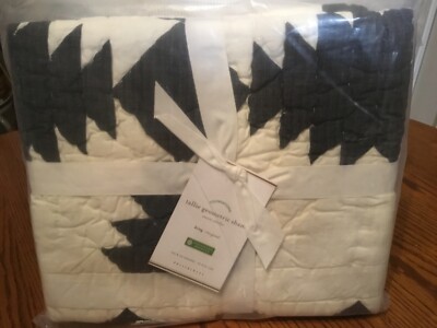 Pottery Barn Tallie Geo Geometric euro Quilted Sham Ivory Charcoal Black-image
