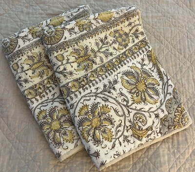 Pottery Barn IVORY GOLD FLORAL QUILTED Pillow Shams ~Set of 2~-image