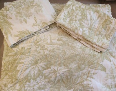 Pottery Barn Matine Toile Duvet Cover Sprout Green Queen Traditional Rare-image
