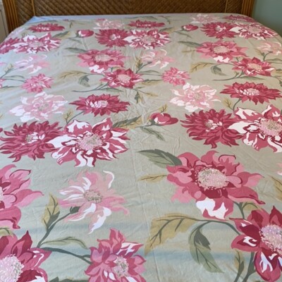 Pottery Barn Floral Chrysanthemum Duvet Cover Green Red Queen No Shams Rare🦩-image