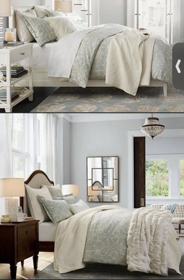 POTTERY BARN Samantha Damask Duvet Cover King/Cal King— Brand New In Packaging-image