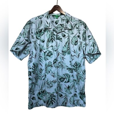 Dip TROPICAL Short Sleeve Casual Button Down Shirt Green/Blue Men’s Size Large.-image