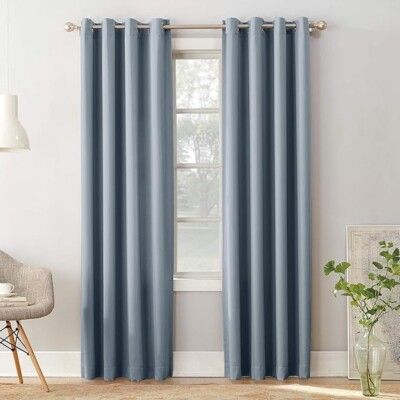 Sun Zero Barrow Energy Efficient Grommet Curtain Single Panel {54In  x 84In}blue-image