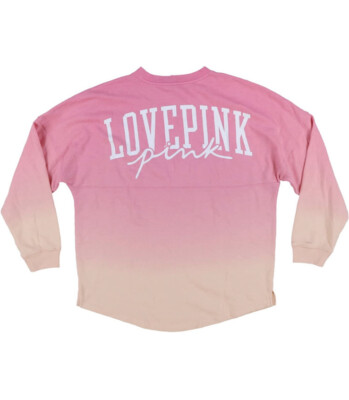 Vs Victorias Secret Pink Varsity Crew Sweater Jacket Top Peached Neon Dip Dye L-image