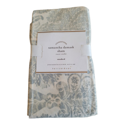 NEW Pottery Barn Samantha Damask Porcelain Blue Sham STANDARD 26x20-image