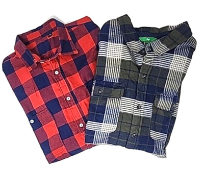 Lot (2) Flannel Plaid Button-Up Shirts Dip & DESIGN Blue Green Red Men's XXL 2XL-image