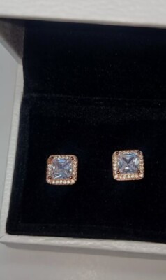 Authentic Pandora ROSE GOLD Square Sparkle Halo Stud Earrings #280591CZ w/ box-image