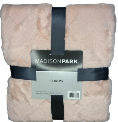Madison Park BLUSH Jane Claire Luxury Basketweave Faux Fur Throw Blanket  50x60