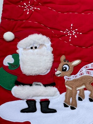 New Pottery Barn Kids Quilted Stocking Embroidered Santa, Snowman, Rudolph, Dino-image