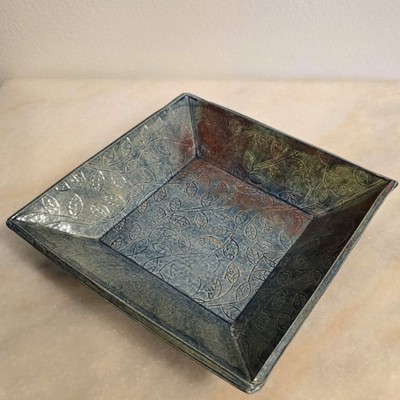 Studio Pottery Glazed Pottery Trinket Tray Candy dish Bowl In Blue Floral-image