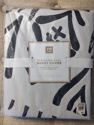  Pottery Barn  Kala Duvet Cover Full/Qu Black Abstract Asian Bold Quilt Blanket-image
