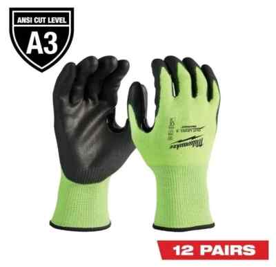 Milwaukee 48-73-8932B High Visibility Cut-Resistant Level 3 Gloves Large 12 Pack-image