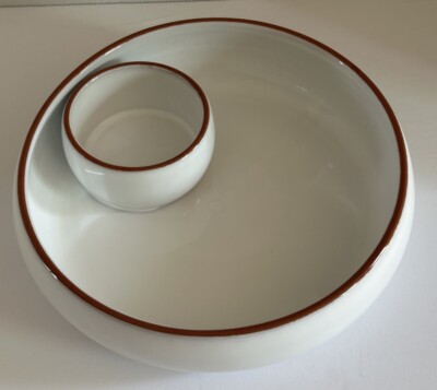 Terra Cotta White Round Large 9.5” Serving Chip Dip Bowl Made In Portugal-image