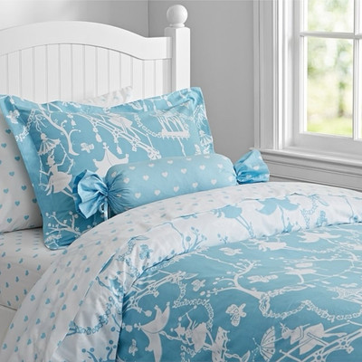 Pottery Barn Chinoiserie Dancer Blue Duvet Full Queen Kids Fairy Bedding + Shams-image