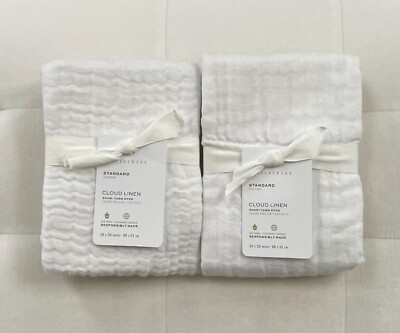 Pottery Barn CLOUD COTTON LINEN Standard Shams Set/2 ~White~ NWT-image