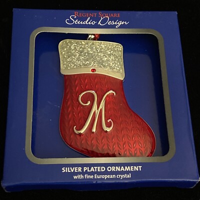 REGENT SQUARE STUDIO DESIGN M INITIAL ENAMEL PATTERN CHRISTMAS HOLIDAY ORNAMENT-image