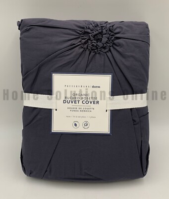Pottery Barn Teen Ruched Rosette Organic Duvet Cover Vintage Ebony Twin #A1320-image