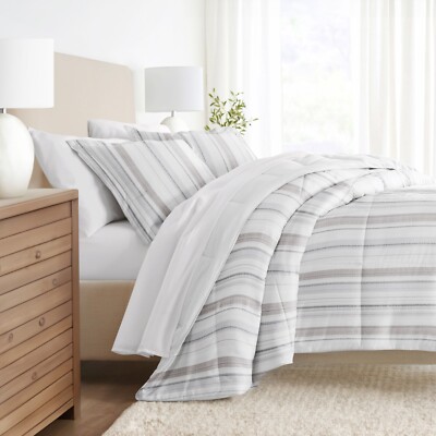 Kaycie Gray Striped Patterned Reversible Comforter Set-image