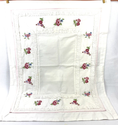 Pottery Barn Kids Standard White Cottage Sham Roses Embroidery Rouching VGUC-image