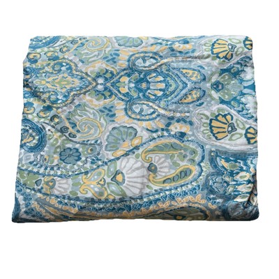 Pottery Barn Rosalie Paisley KING DUVET Cover Blue Yellow Green Floral Cotton-image