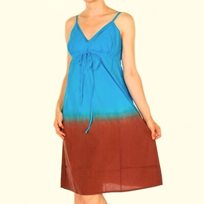 PROVOGUE Brown Boho Chic XL Summer Dip-Dye 100% Gauzy Cotton Sundress Adjustable-image