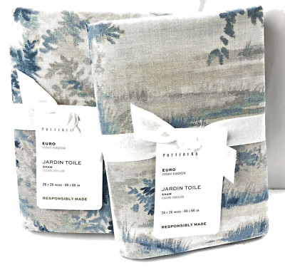 TWO Pottery Barn JARDIN Toile  EURO Shams BLUE-image