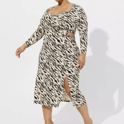 NWT Torrid Maxi Studio Knit Midi Dress Watercolor Zebra Tan Brown Orange Size 2X-image